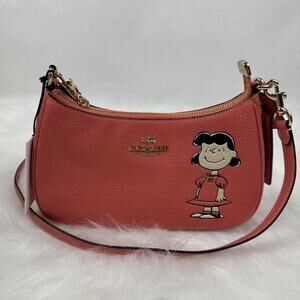 Coach X Peanuts Teri Shoulder Bag With Lucy CBM32 Leather/Bright Coral Multi NWT